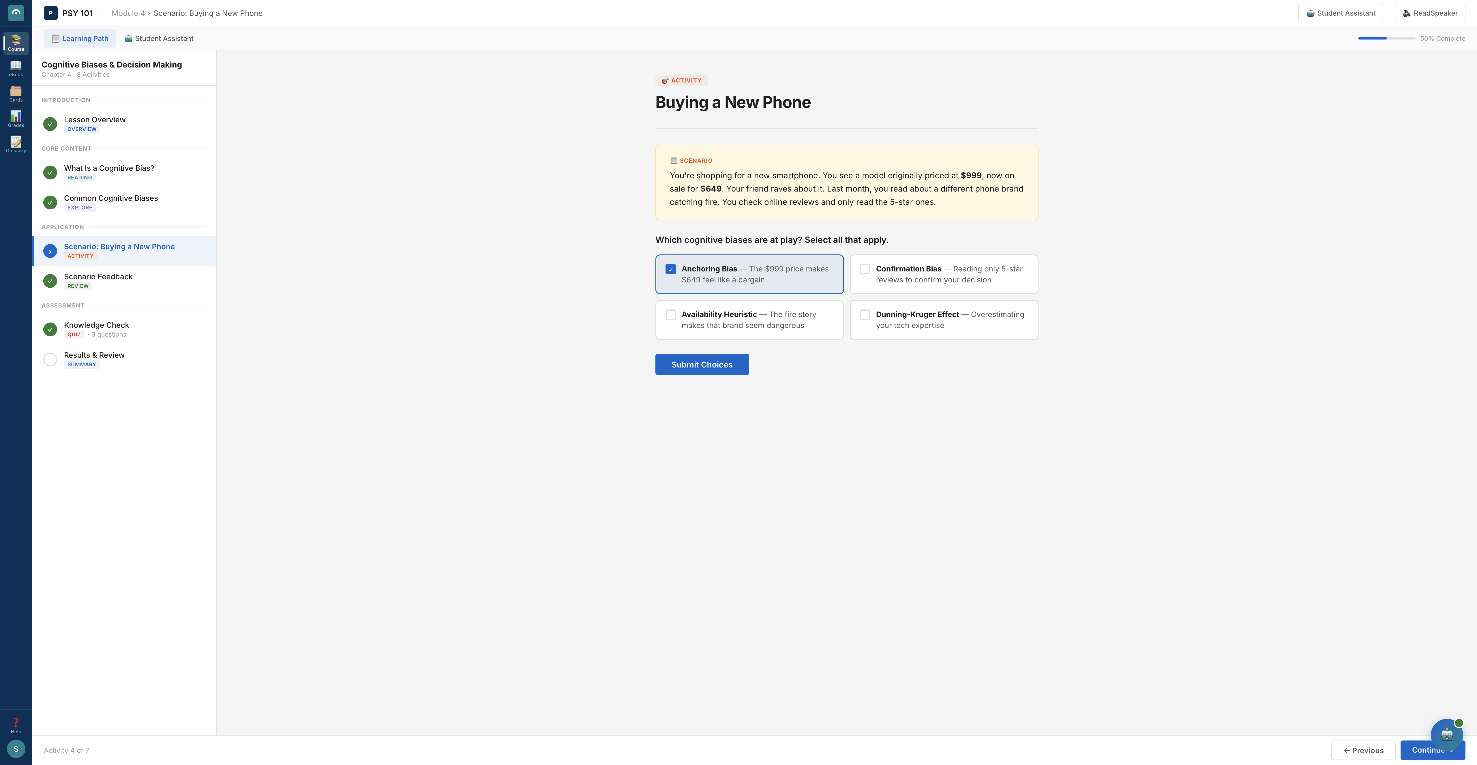 PSY 101 — Buying a New Phone, interactive scenario activity