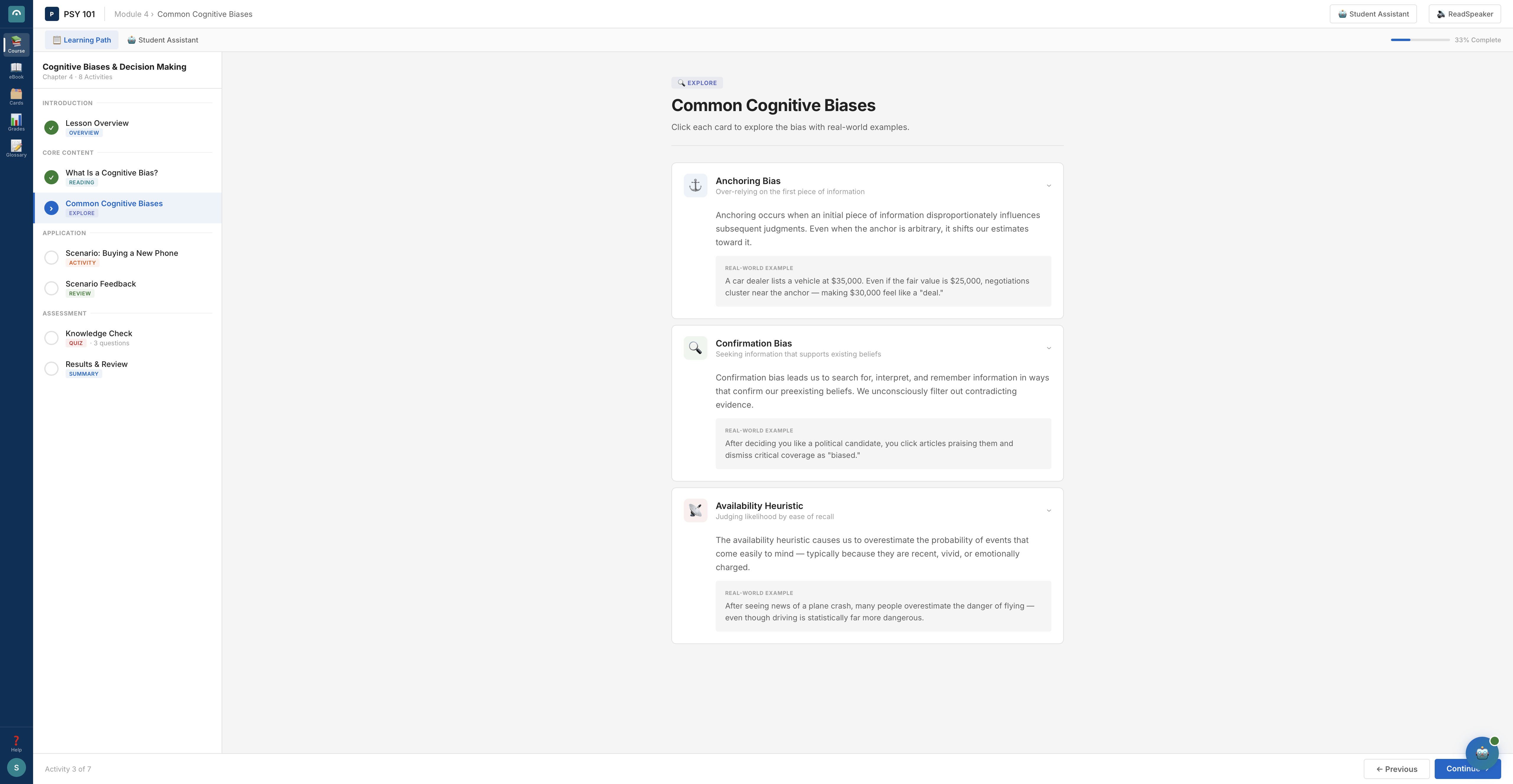 PSY 101 — Common Cognitive Biases, Explore activity