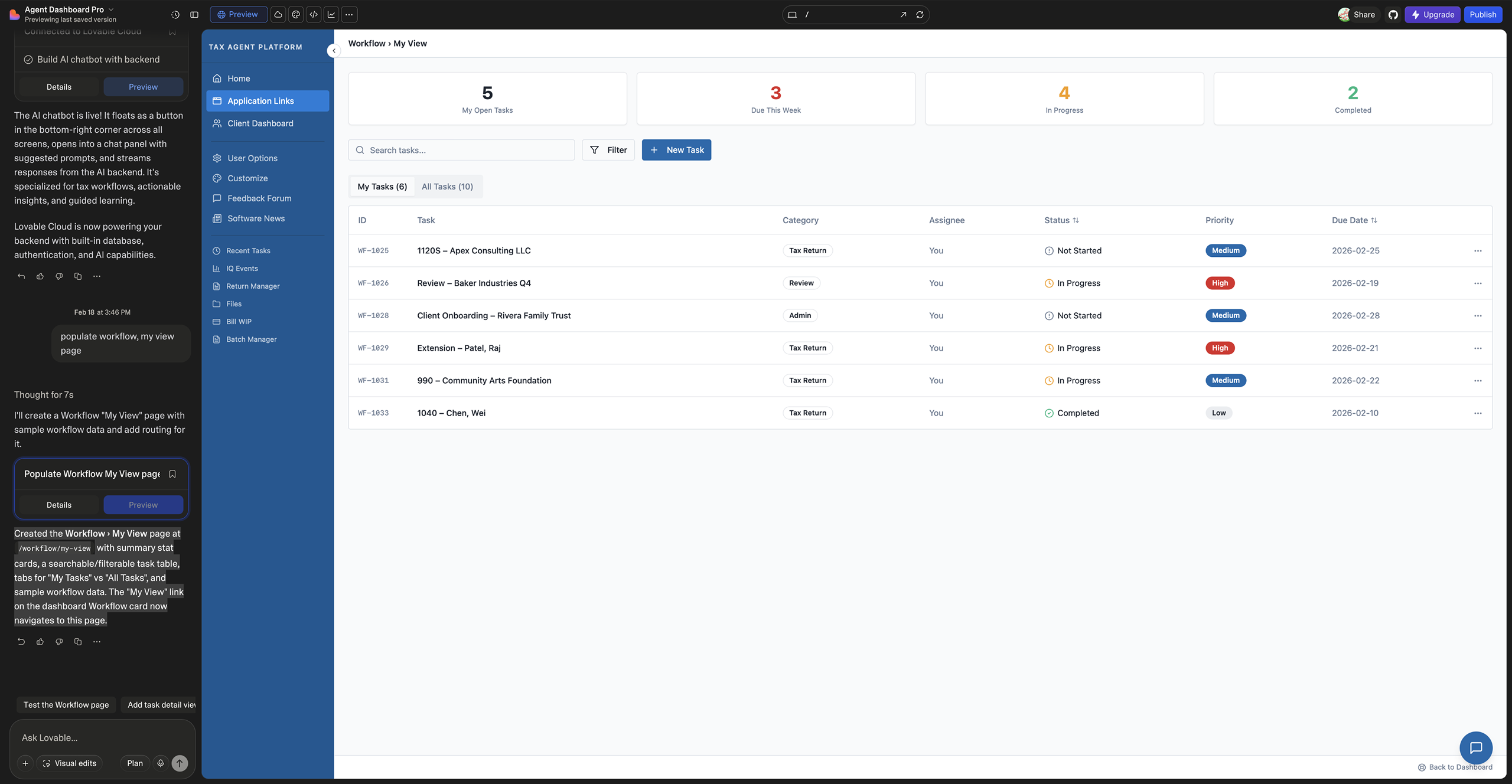 Workflow My View — AI builder variation 3
