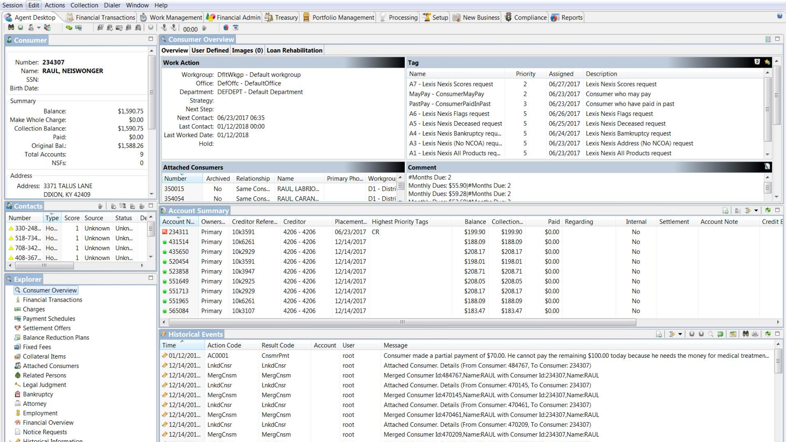 Debt Manager legacy — Consumer Overview full dashboard (RAUL, NEISWONGER)