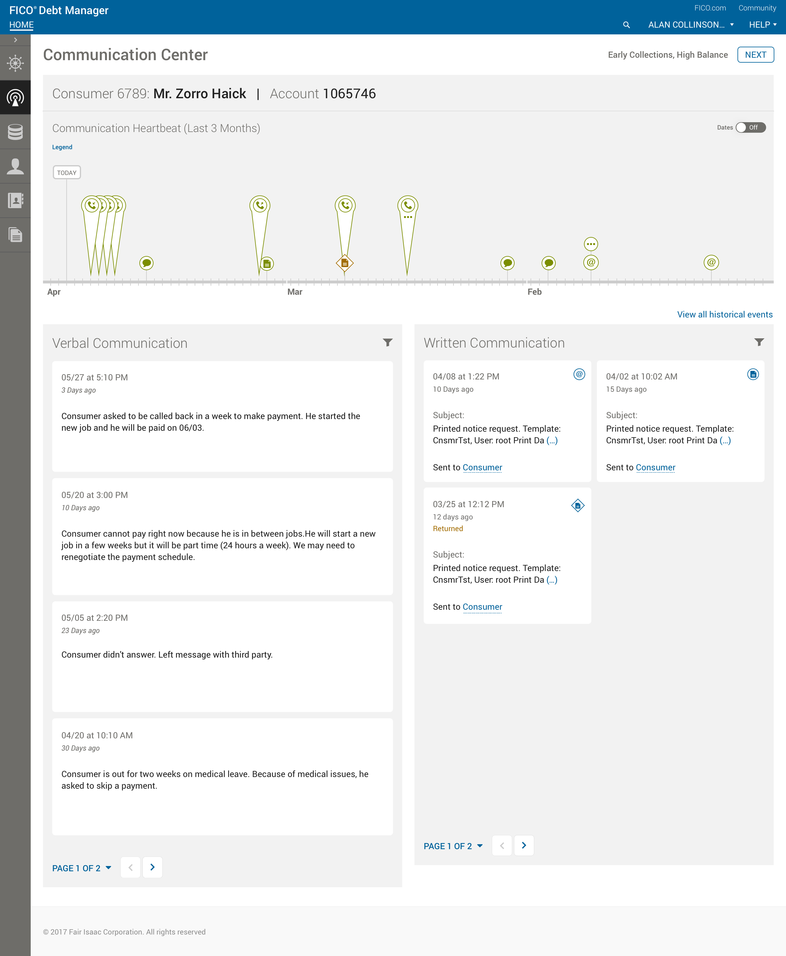 Debt Manager — Communication Center, polished Sketch design