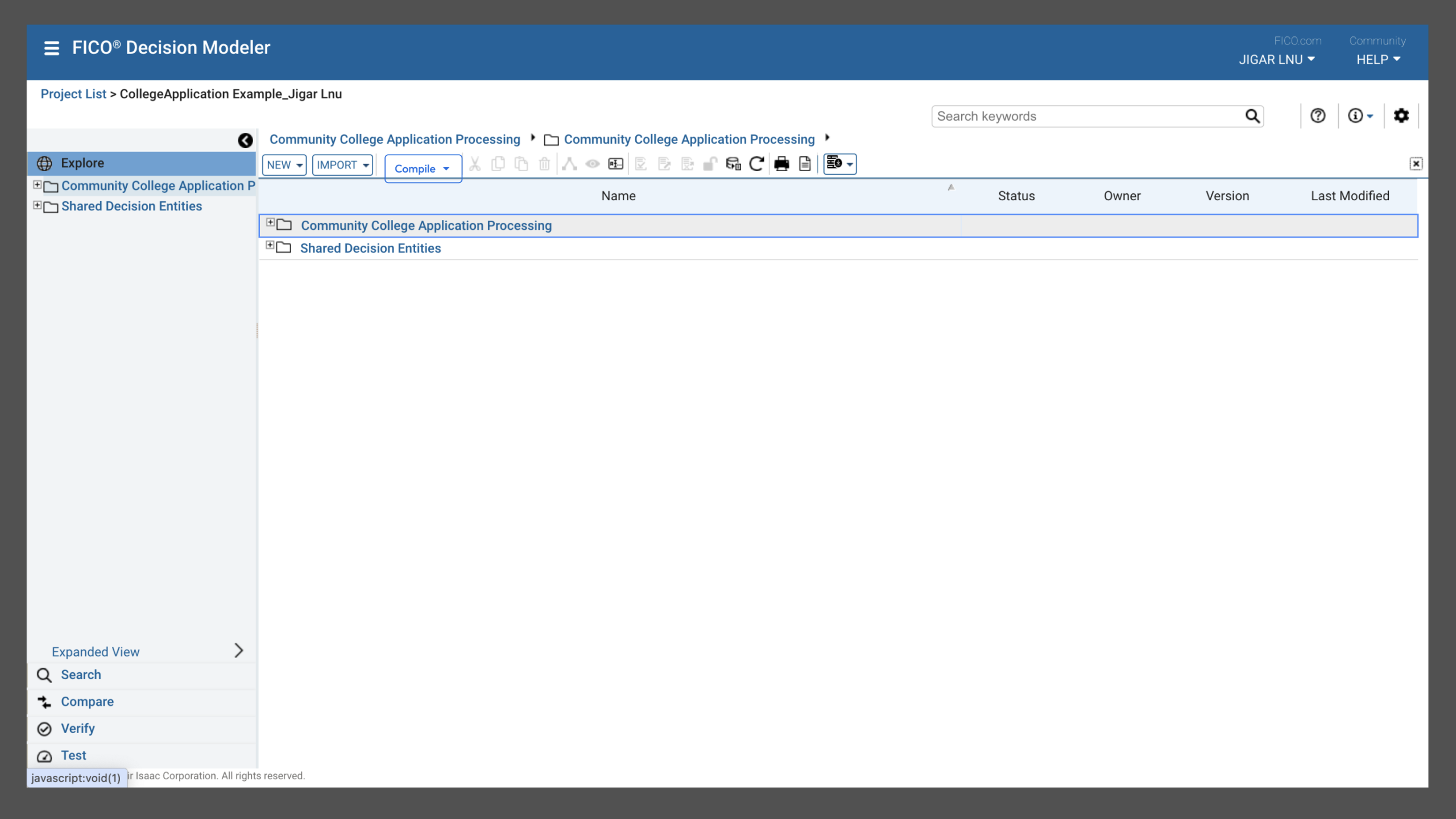 Decision Modeler — pre-migration state