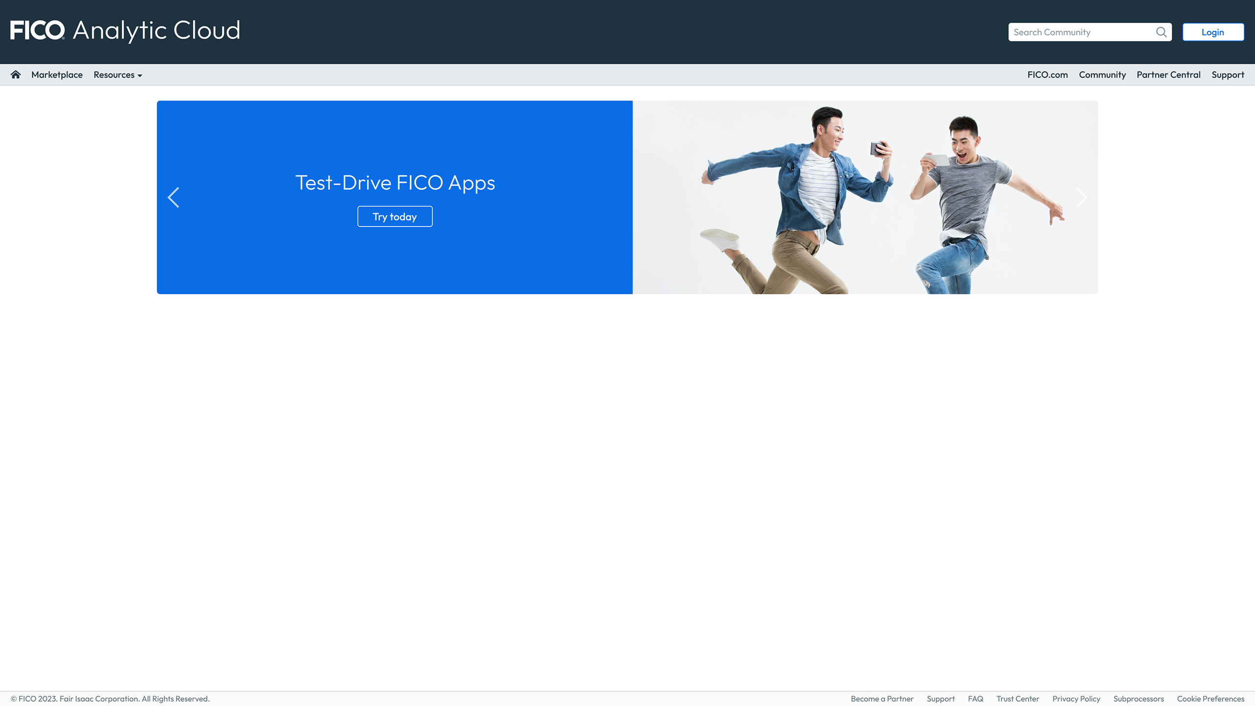 FAC portal — homepage carousel: Test-Drive FICO Apps