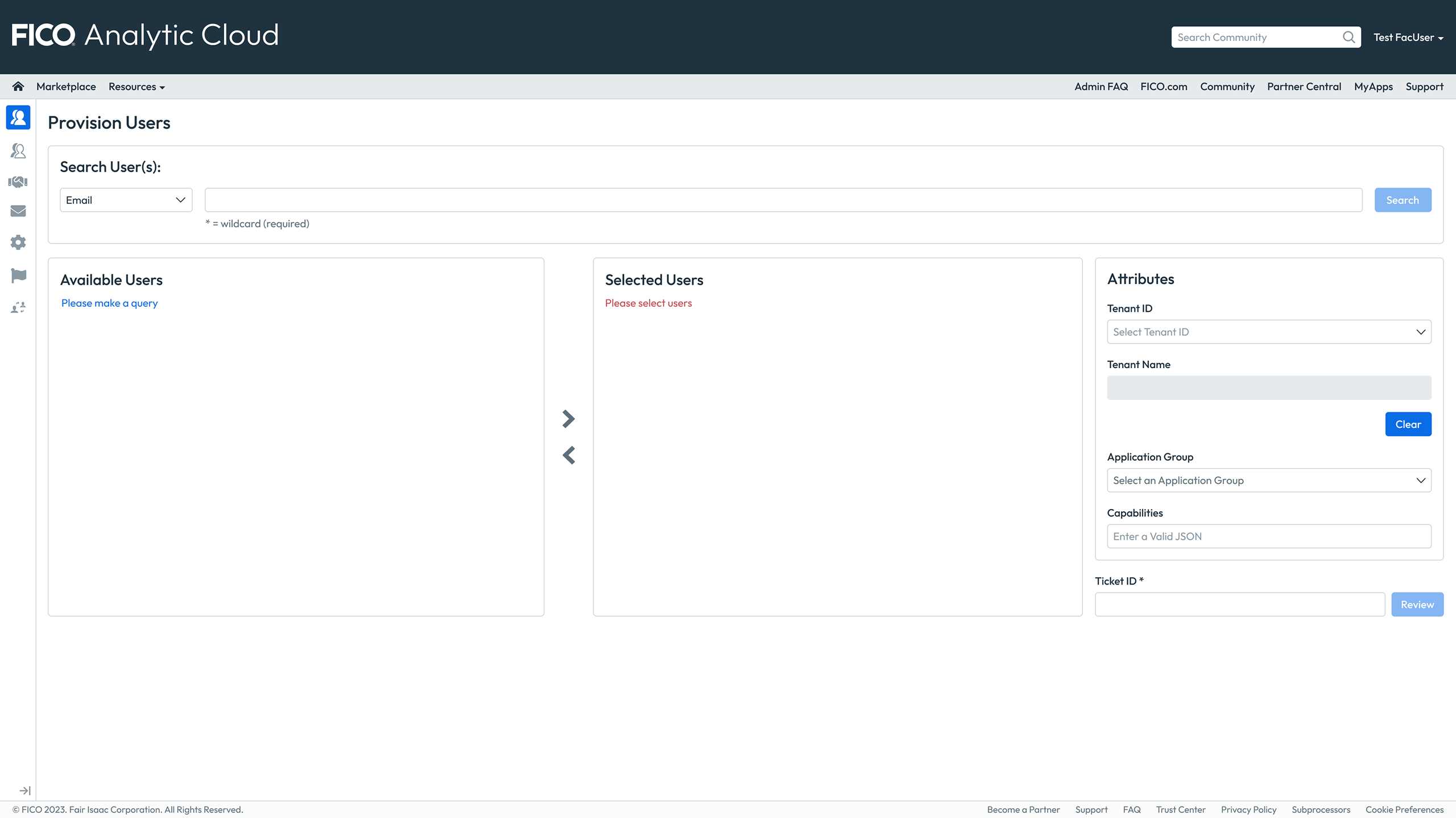 FICO Analytic Cloud — legacy portal interface