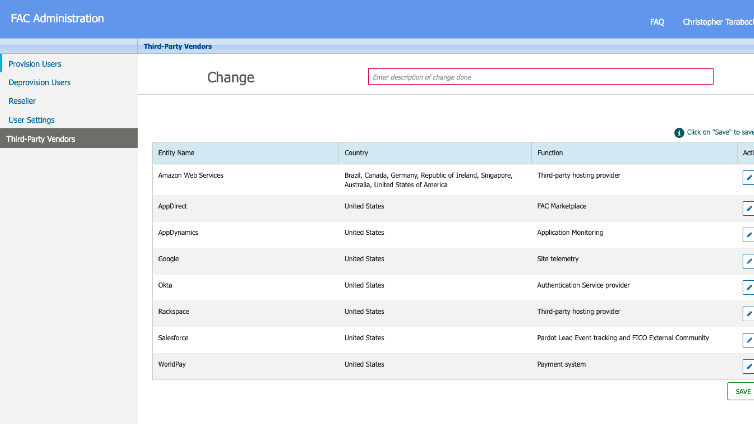FAC Administration — legacy Third-Party Vendors table