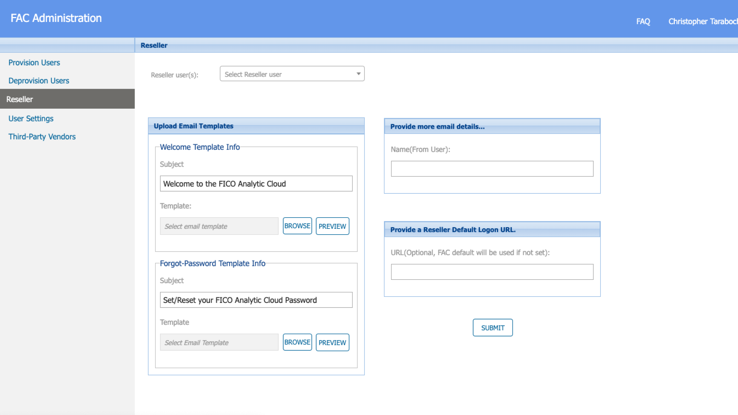 FAC Administration — legacy Reseller view