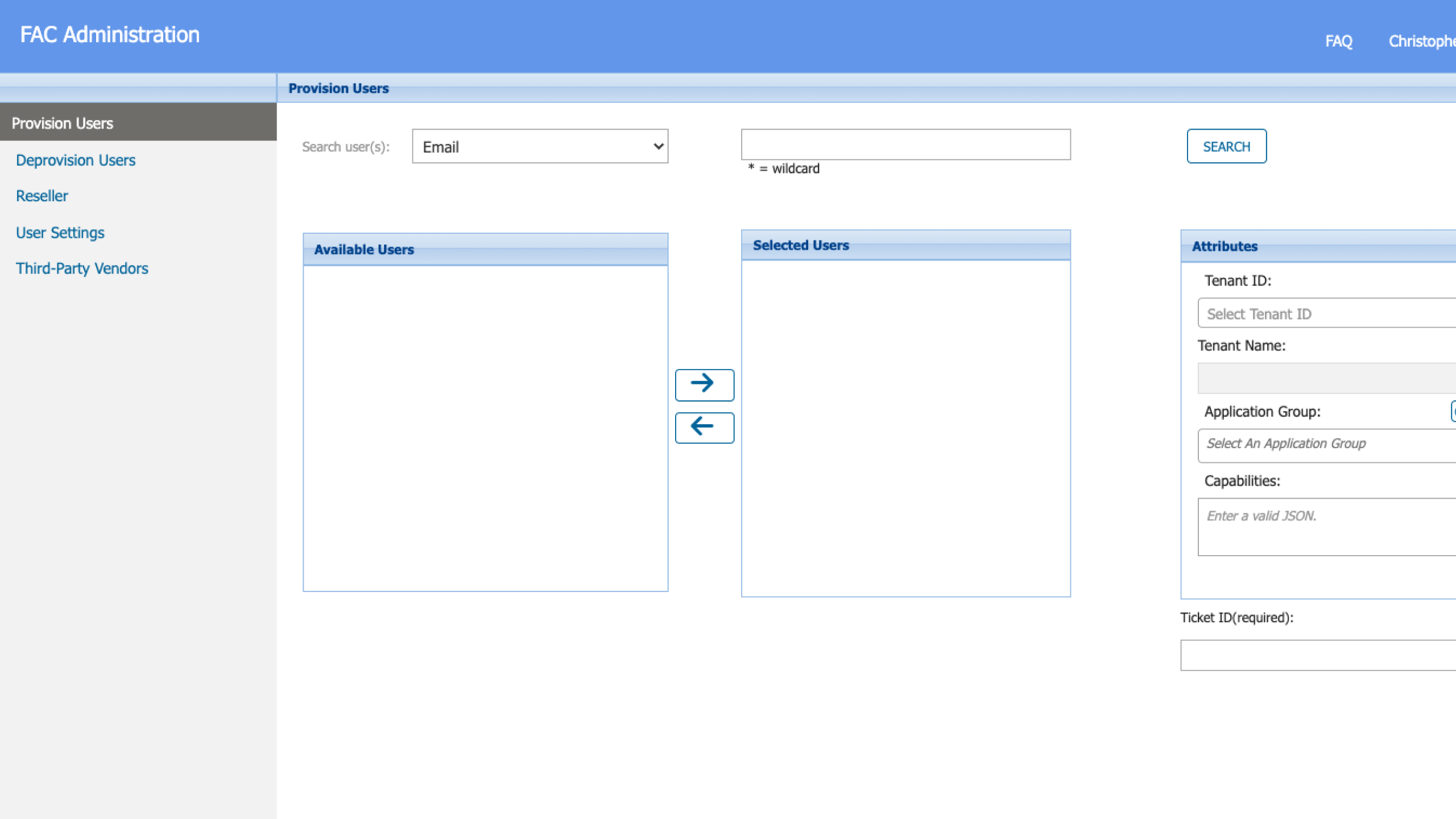 FAC Administration — legacy Provision Users view