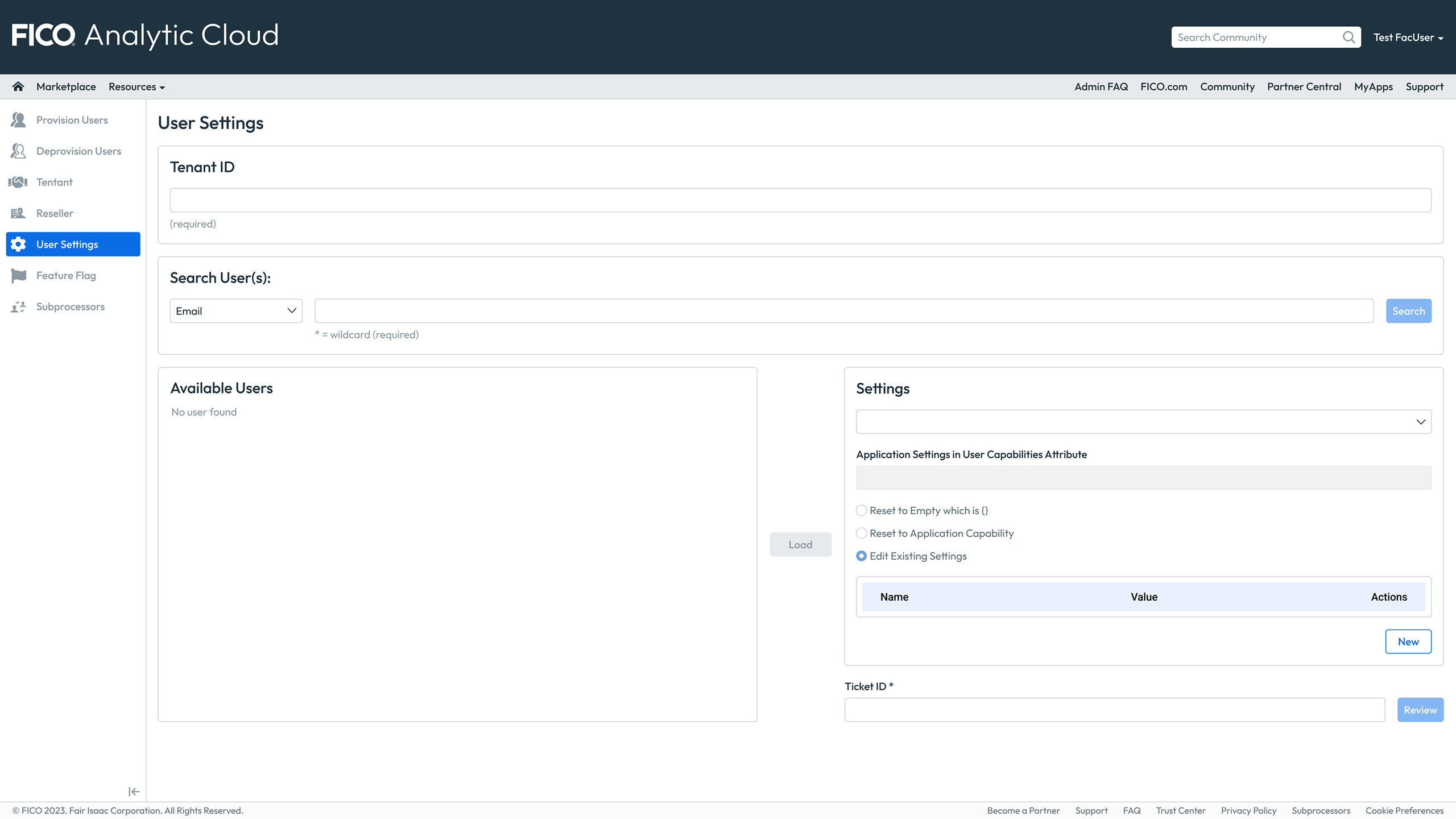 FAC portal — redesigned User Settings