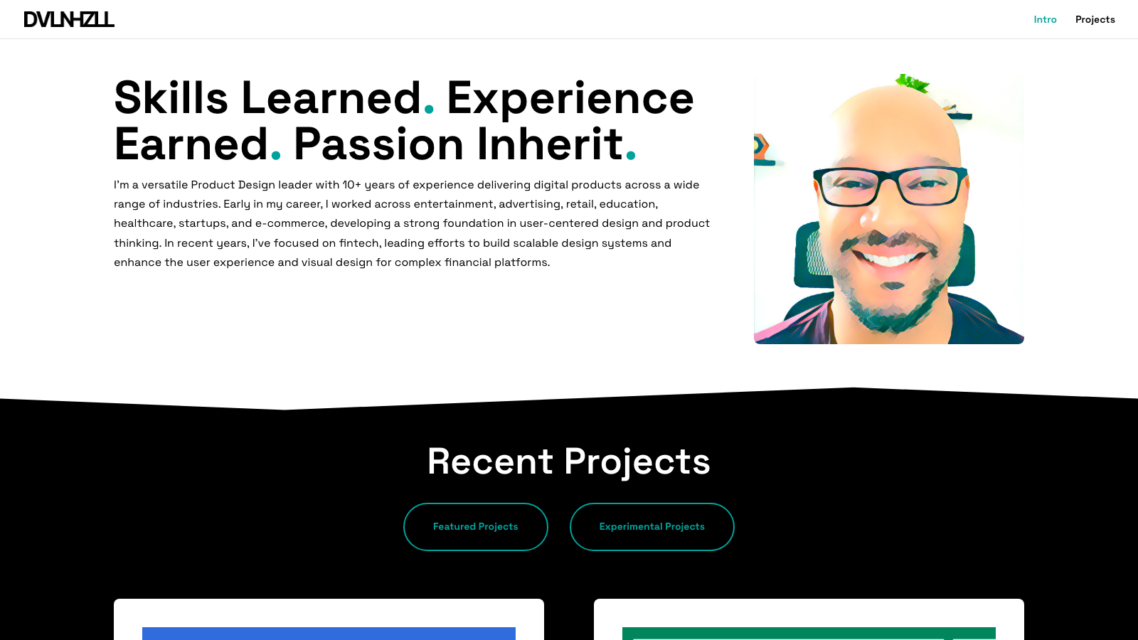 The 2025 portfolio, a light Divi-built layout with a teal accent